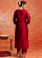 Thumbnail for Vellora Cotton Silk Blend Red Casual Wear Embroidery Work Readymade Salwar Suit