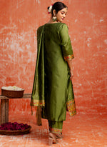 Thumbnail for Vellora Cotton Silk Blend Mehendi Casual Wear Embroidery Work Readymade Salwar Suit
