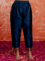Thumbnail for Vellora Cotton Silk Blend Navy Blue Casual Wear Embroidery Work Readymade Salwar Suit