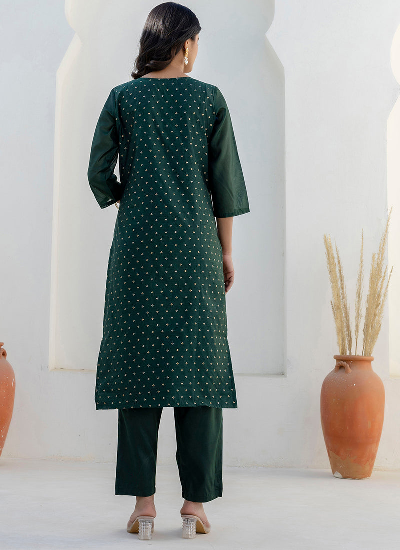 Vellora Chanderi Silk Dark Green Casual Wear Embroidery Work Readymade Salwar Suit