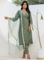 Thumbnail for Vellora Chanderi Silk Mehendi Casual Wear Embroidery Work Readymade Salwar Suit