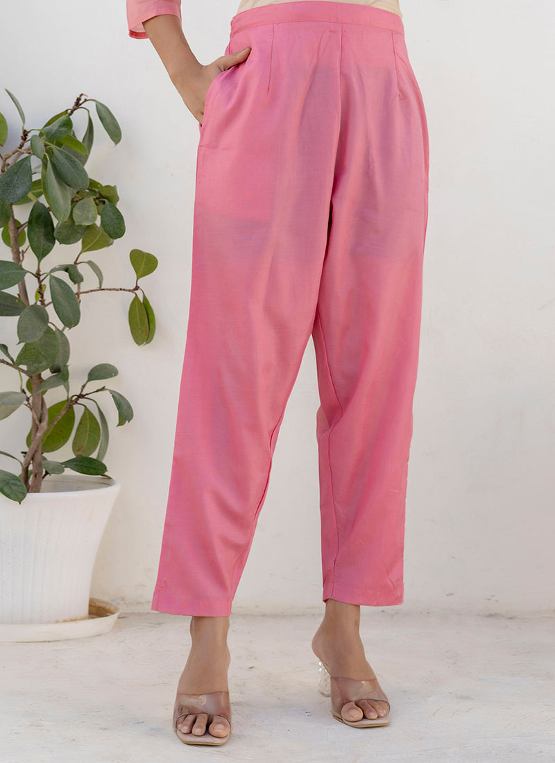 Vellora Chanderi Silk Pink Casual Wear Embroidery Work Readymade Salwar Suit
