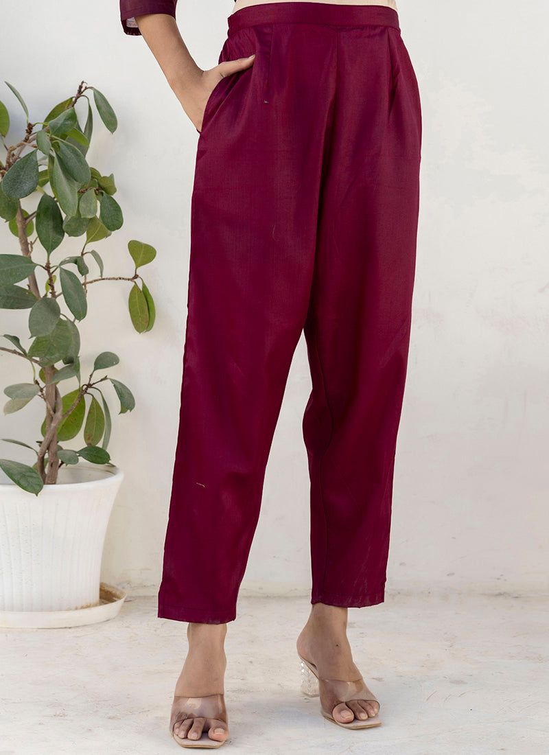 Vellora Chanderi Silk Wine Casual Wear Embroidery Work Readymade Salwar Suit