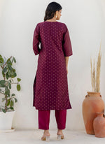 Thumbnail for Vellora Chanderi Silk Wine Casual Wear Embroidery Work Readymade Salwar Suit