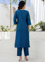 Thumbnail for Vellora Chanderi Silk Navy Blue Casual Wear Embroidery Work Readymade Salwar Suit