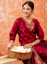 Thumbnail for Vellora Cotton Silk Blend Red Party Wear Zari Work Readymade Salwar Suit