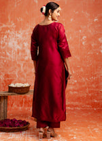 Thumbnail for Vellora Cotton Silk Blend Red Party Wear Zari Work Readymade Salwar Suit