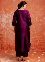 Thumbnail for Vellora Cotton Silk Blend Wine Party Wear Zari Work Readymade Salwar Suit