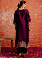 Thumbnail for Vellora Cotton Silk Blend Wine Party Wear Zari Work Readymade Salwar Suit