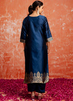 Thumbnail for Vellora Cotton Silk Blend Navy Blue Party Wear Zari Work Readymade Salwar Suit