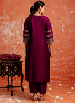 Thumbnail for Vellora Viscose Rayon Wine Casual Wear Embroidery Work Readymade Salwar Suit