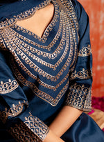 Thumbnail for Vellora Viscose Rayon Navy Blue Casual Wear Embroidery Work Readymade Salwar Suit