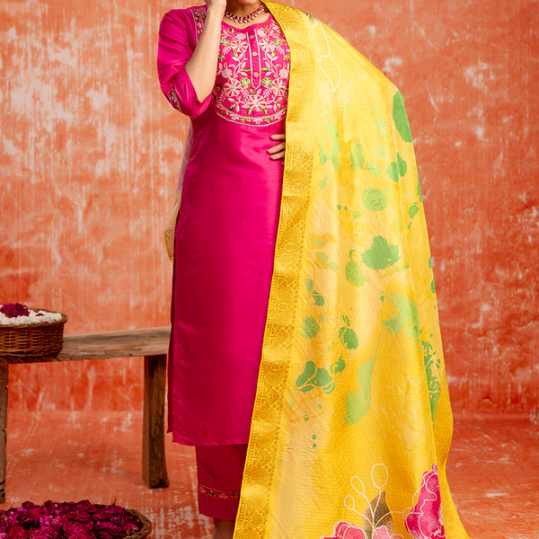 Vellora Silk Blend Rani Pink Festival Wear Embroidery Work Readymade Salwar Suit - Distacart