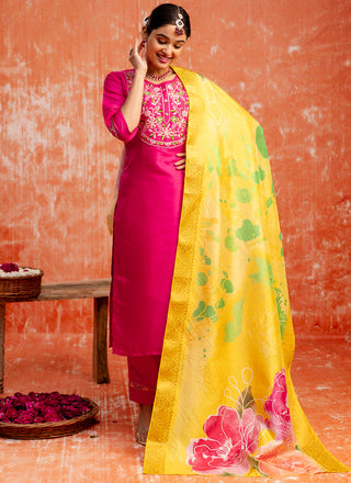 Vellora Silk Blend Rani Pink Festival Wear Embroidery Work Readymade Salwar Suit