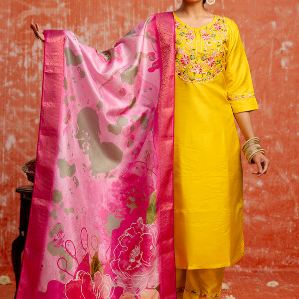 Vellora Silk Blend Yellow Festival Wear Embroidery Work Readymade Salwar Suit - Distacart
