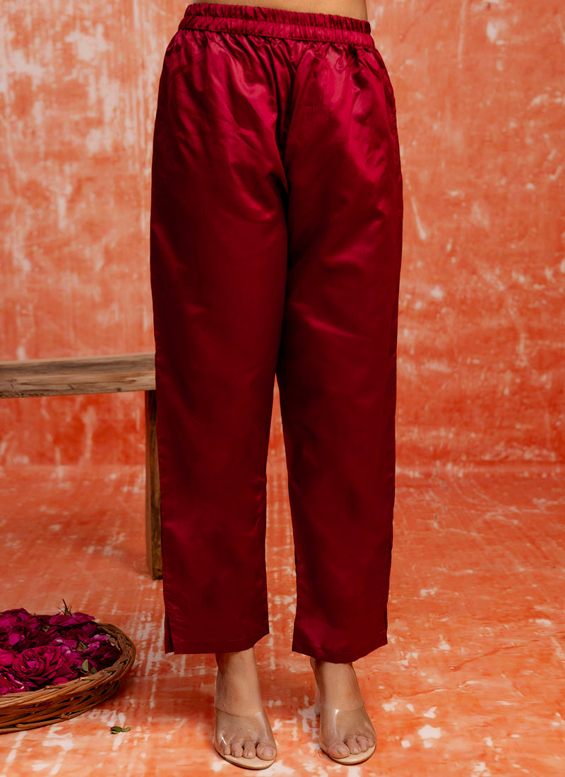 Vellora Cotton Silk Blend Red Party Wear Zari Work Readymade Salwar Suit