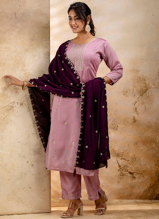 Vellora Silk Blend Pink Party Wear Embroidery Work Readymade Salwar Suit