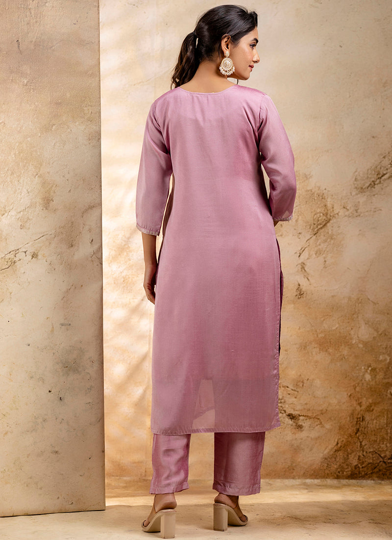 Vellora Silk Blend Pink Party Wear Embroidery Work Readymade Salwar Suit