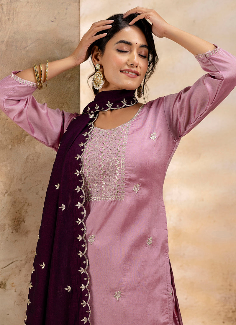 Vellora Silk Blend Pink Party Wear Embroidery Work Readymade Salwar Suit