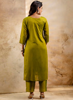 Thumbnail for Vellora Silk Blend Mehendi Party Wear Embroidery Work Readymade Salwar Suit