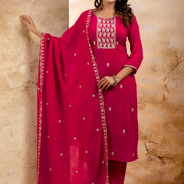 Vellora Silk Blend Pink Party Wear Embroidery Work Readymade Salwar Suit - Distacart