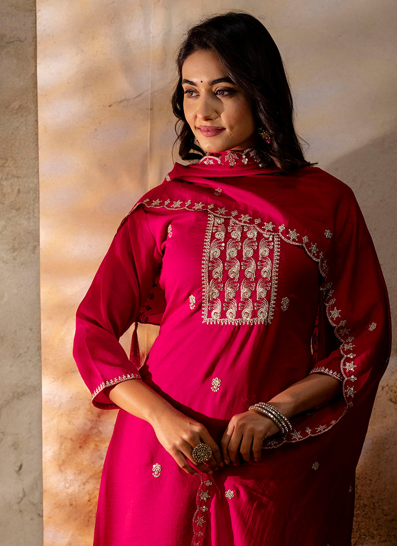 Vellora Silk Blend Pink Party Wear Embroidery Work Readymade Salwar Suit