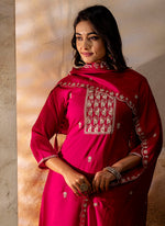Thumbnail for Vellora Silk Blend Pink Party Wear Embroidery Work Readymade Salwar Suit