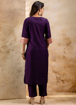 Thumbnail for Vellora Viscose Rayon Violet Casual Wear Embroidery Work Readymade Salwar Suit