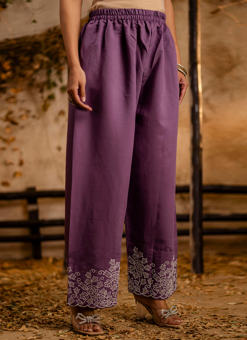 Vellora Silk Blend Lavender Casual Wear Embroidery Work Readymade Salwar Suit