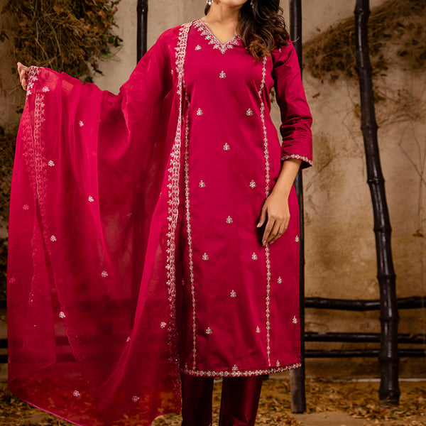 Vellora Silk Blend Pink Casual Wear Embroidery Work Readymade Salwar Suit - Distacart