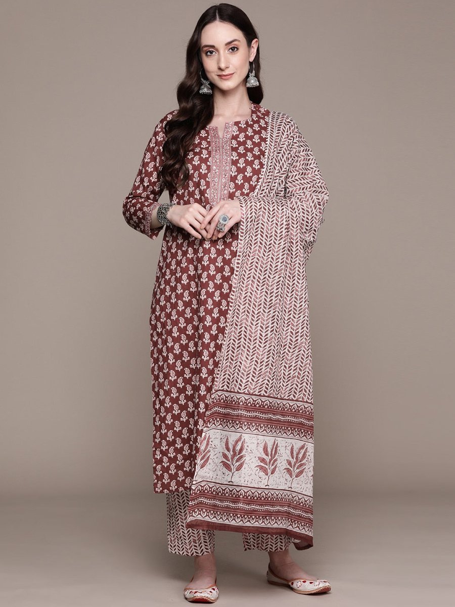 Anubhutee Women Ethnic Motifs Printed Pure Cotton Kurta with Trousers & With Dupatta - Distacart