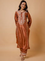 Thumbnail for HOUSE OF KARI Floral Embroidered Silk Chikankari Kurta - Distacart