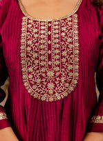 Thumbnail for Vellora Silk Blend Maroon Party Wear Embroidery Work Readymade Salwar Suit