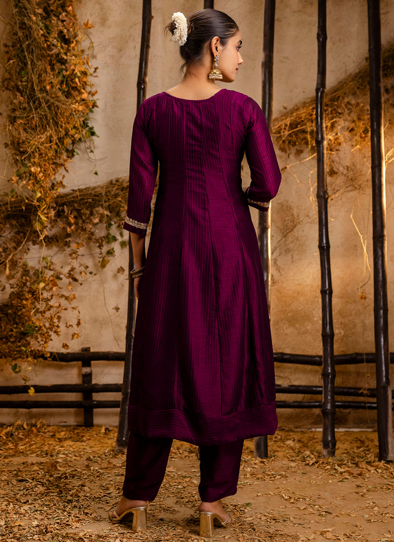 Vellora Silk Blend Wine Party Wear Embroidery Work Readymade Salwar Suit
