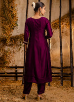 Thumbnail for Vellora Silk Blend Wine Party Wear Embroidery Work Readymade Salwar Suit