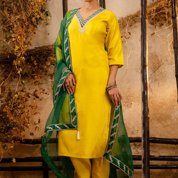 Vellora Silk Blend Yellow Party Wear Embroidery Work Readymade Salwar Suit - Distacart