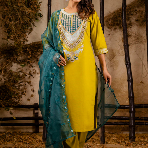 Vellora Viscose Yellow Festival Wear Embroidery Work Readymade Salwar Suit - Distacart