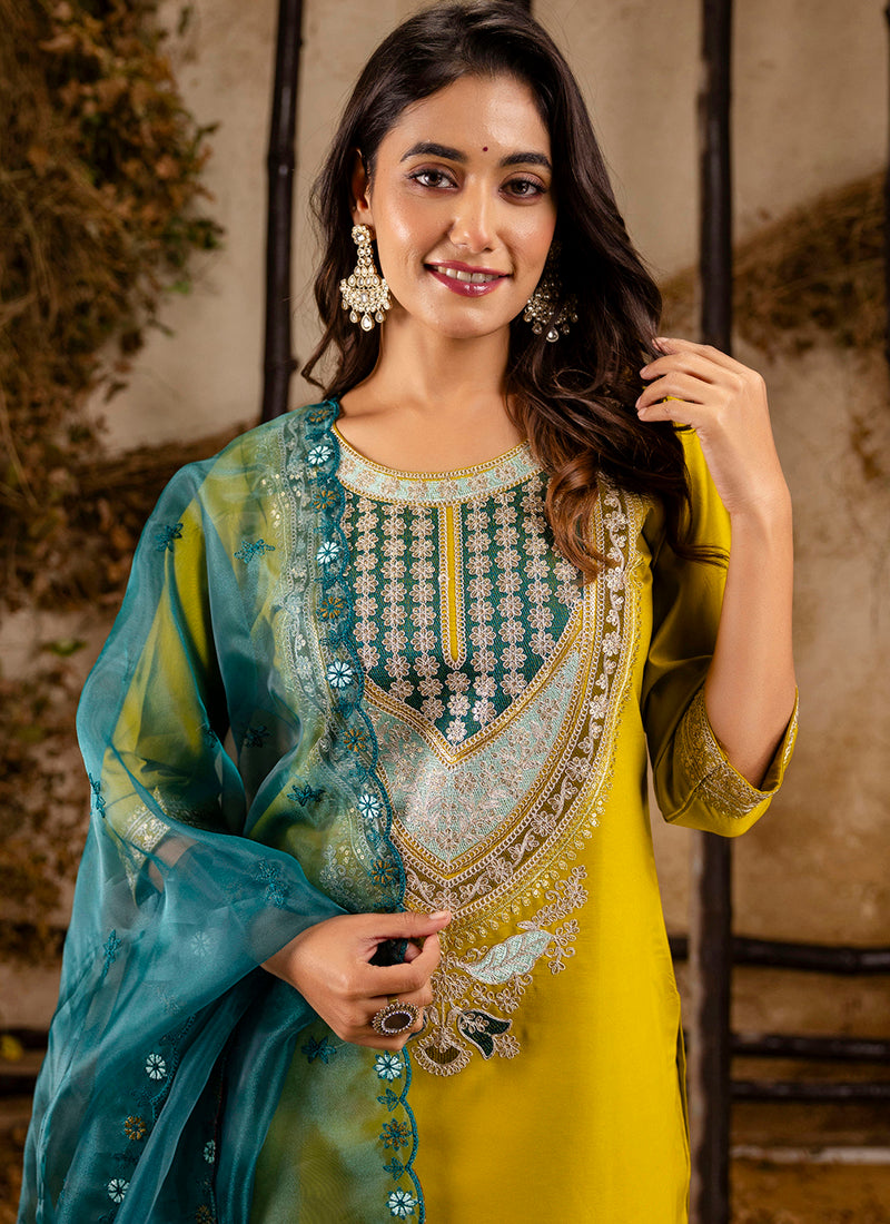 Vellora Viscose Yellow Festival Wear Embroidery Work Readymade Salwar Suit