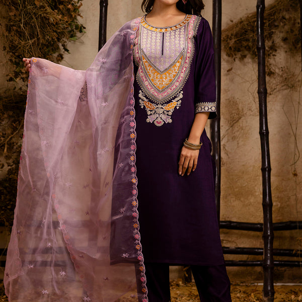 Vellora Viscose Wine Festival Wear Embroidery Work Readymade Salwar Suit - Distacart