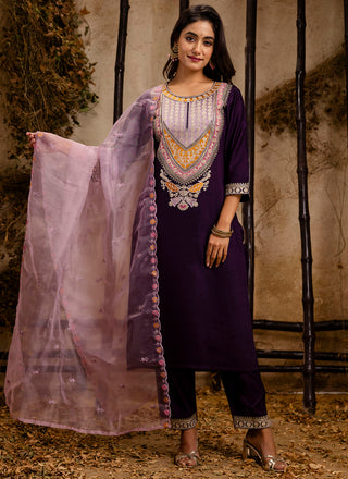 Vellora Viscose Wine Festival Wear Embroidery Work Readymade Salwar Suit