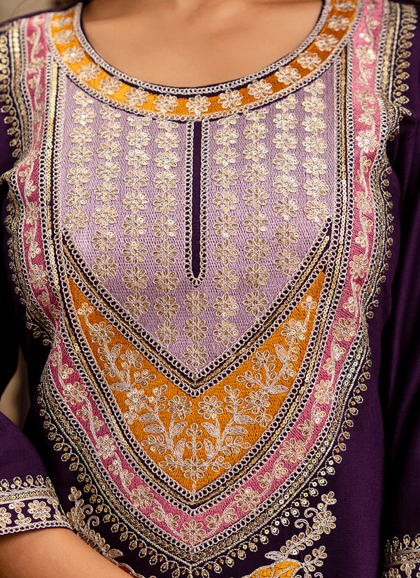 Vellora Viscose Wine Festival Wear Embroidery Work Readymade Salwar Suit