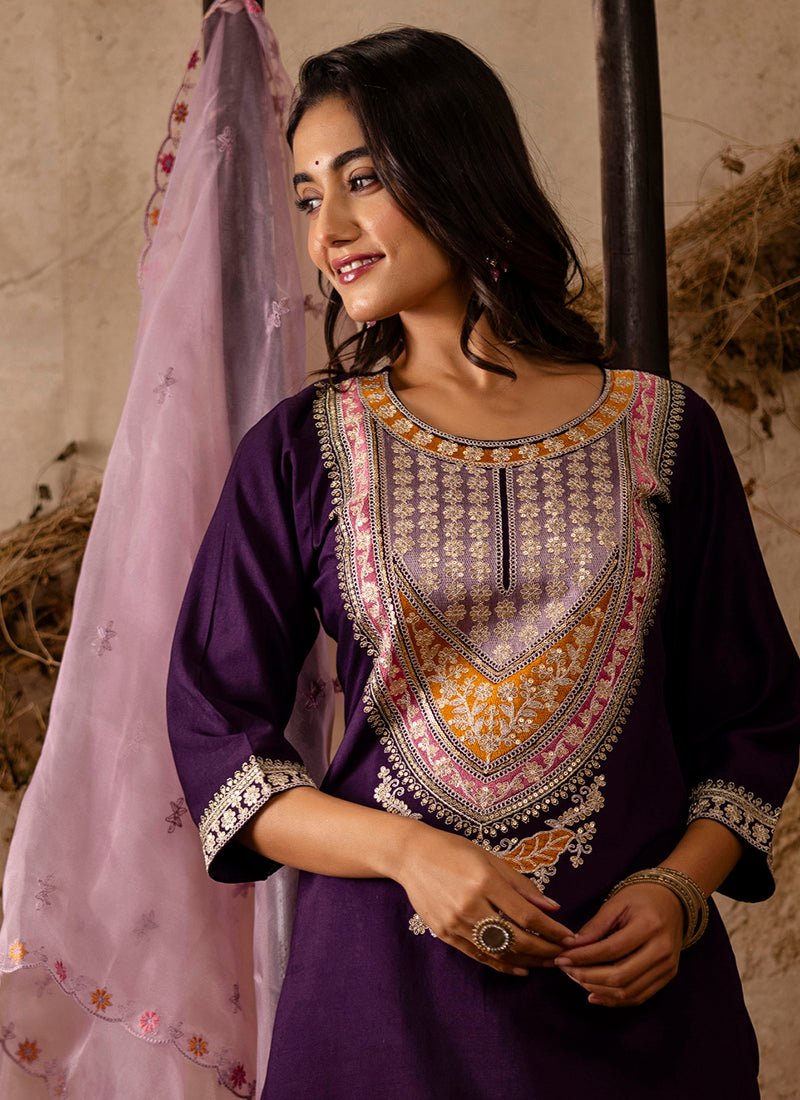 Vellora Viscose Wine Festival Wear Embroidery Work Readymade Salwar Suit