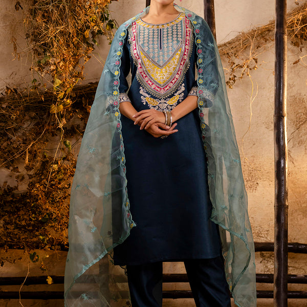 Vellora Viscose Teal Festival Wear Embroidery Work Readymade Salwar Suit - Distacart