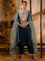 Thumbnail for Vellora Viscose Teal Festival Wear Embroidery Work Readymade Salwar Suit