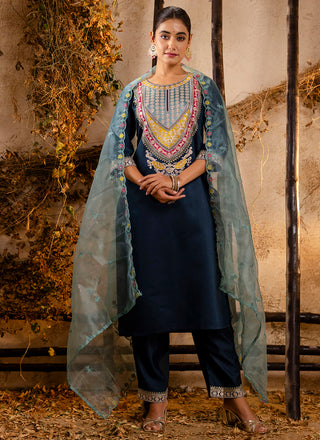 Vellora Viscose Teal Festival Wear Embroidery Work Readymade Salwar Suit