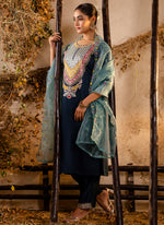 Thumbnail for Vellora Viscose Teal Festival Wear Embroidery Work Readymade Salwar Suit