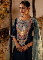 Thumbnail for Vellora Viscose Teal Festival Wear Embroidery Work Readymade Salwar Suit