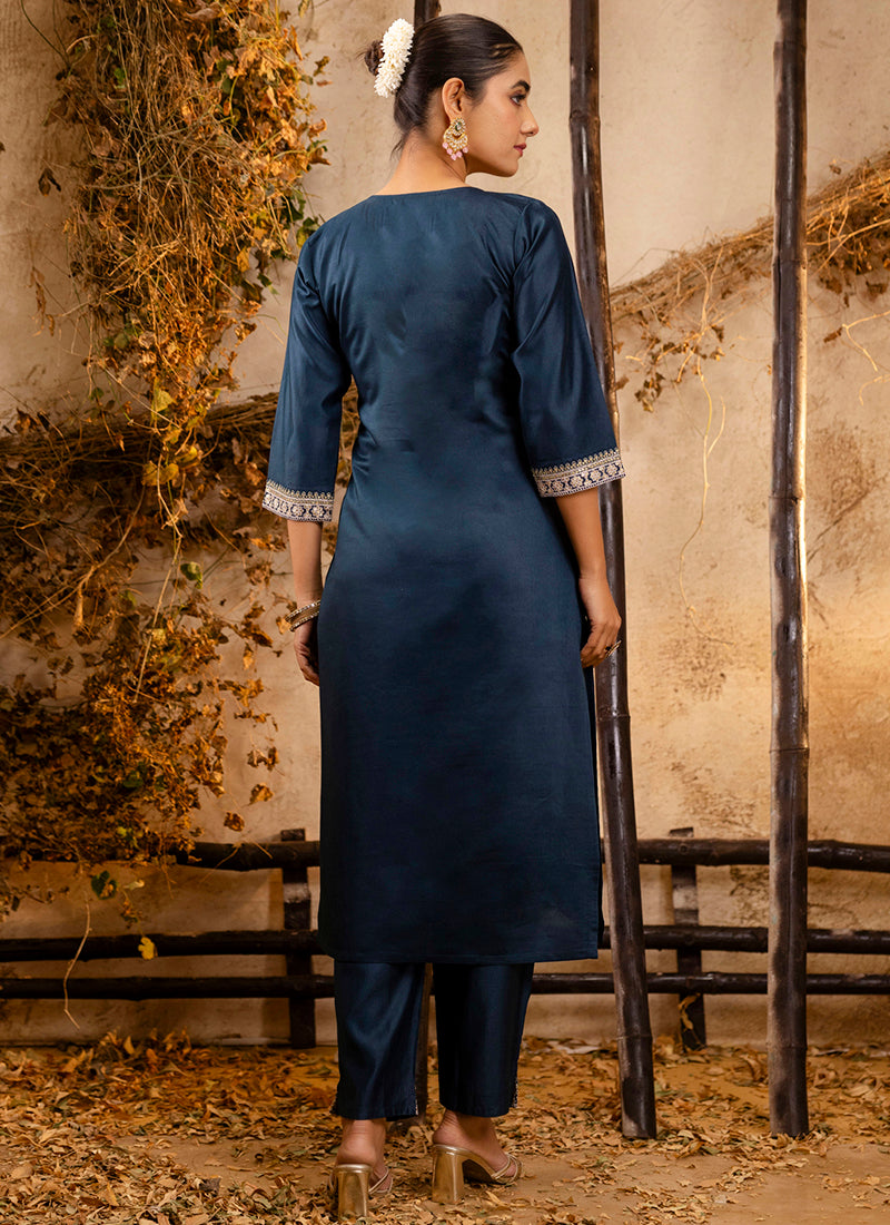 Vellora Viscose Teal Festival Wear Embroidery Work Readymade Salwar Suit