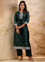 Thumbnail for Vellora Cotton Blend Dark Green Party Wear Weaving Work Readymade Salwar Suit