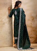 Thumbnail for Vellora Cotton Blend Dark Green Party Wear Weaving Work Readymade Salwar Suit